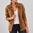 Women'S Utility Cargo Jacket With Multi Pocket Drawstring Waist — Brown — photo 4