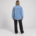 Women'S Oversized Button Down Washed Denim Jacket Long Sleeve — Light Blue — photo 3