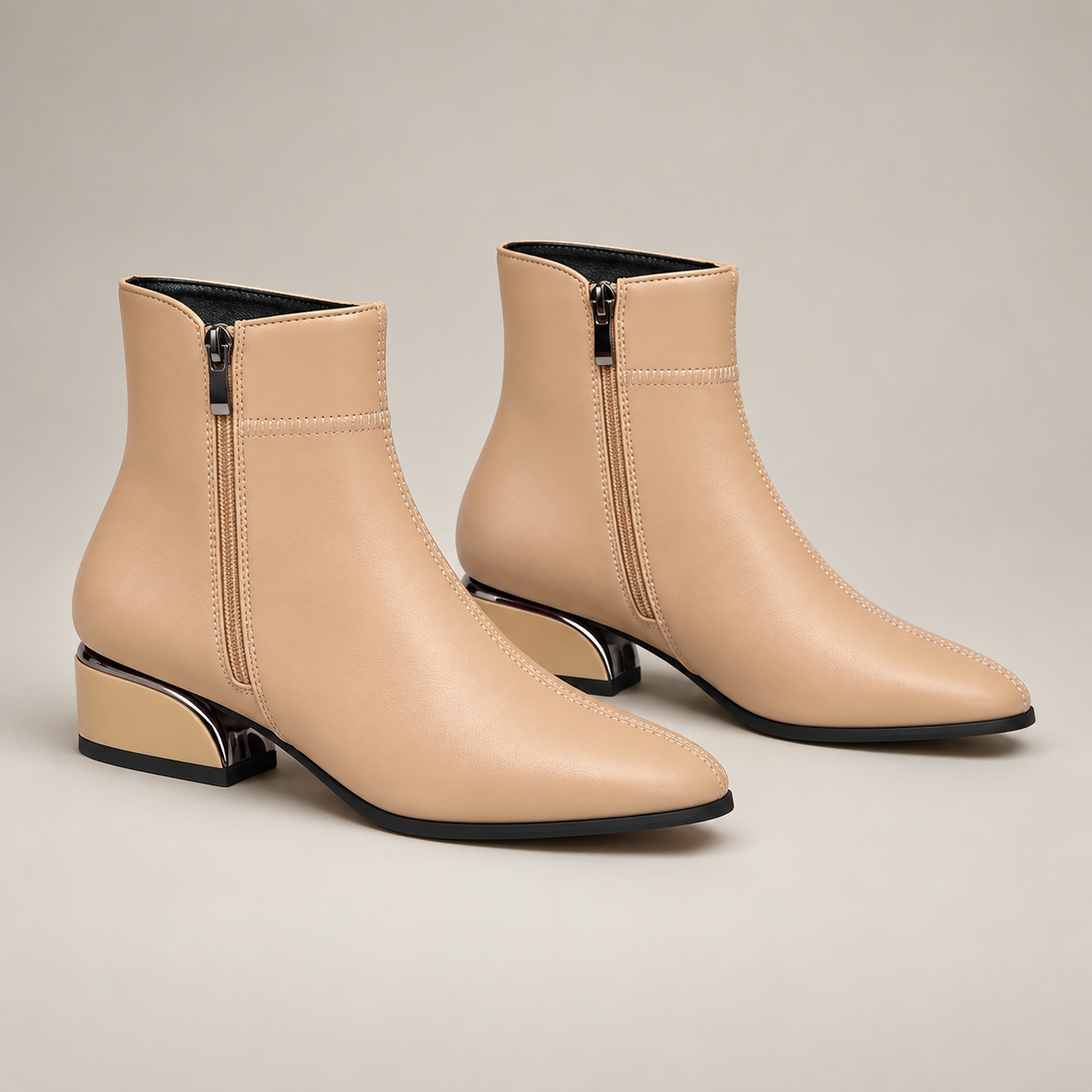 Zoe Ankle Boots — Beige — opposite lateral