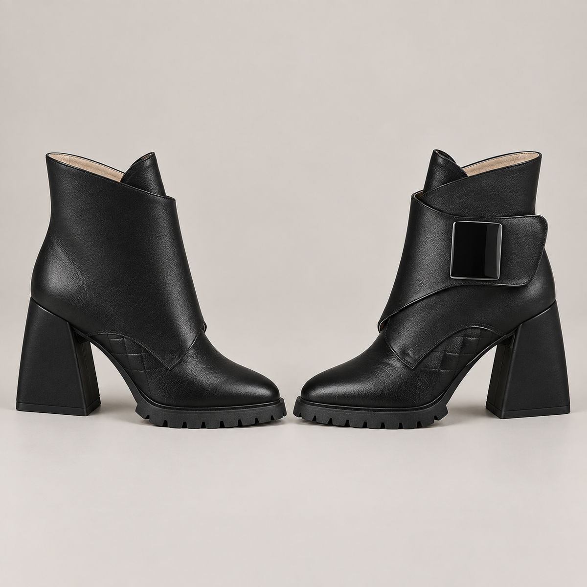 Aziel Leather Boots — Black — opposite lateral