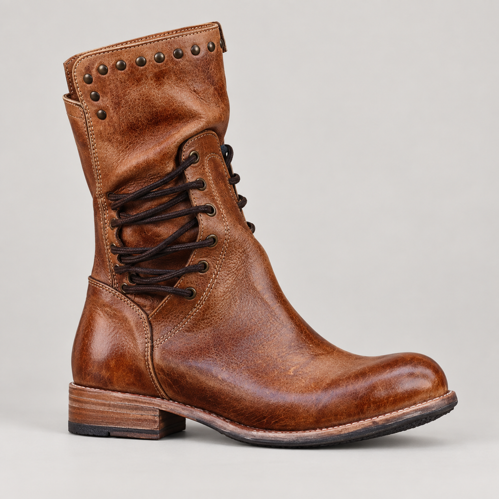 Ciss Vintage Lace-Up Boots — Brown — opposite lateral