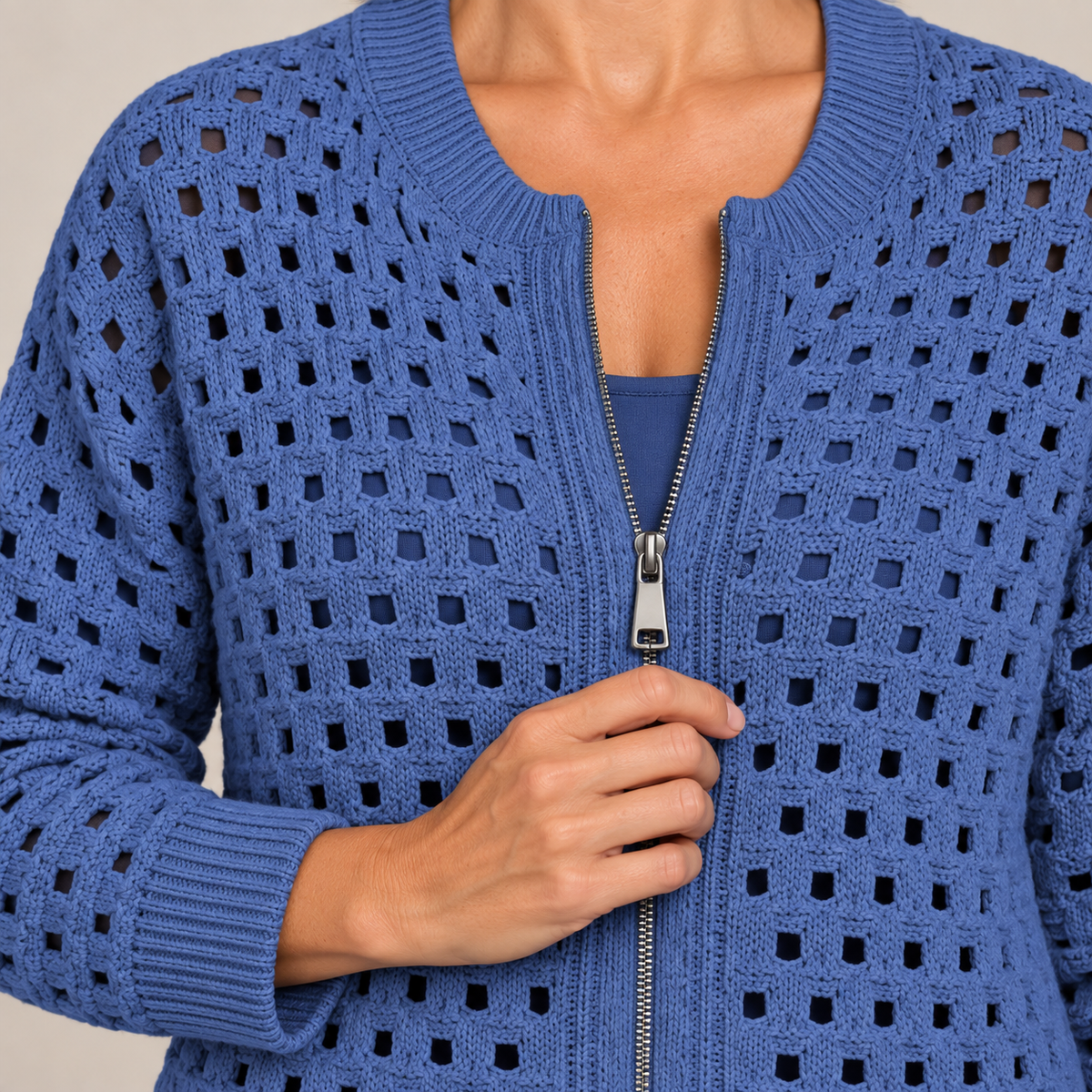 Desiree Premium Knitted Cardigan — Blue — detail