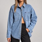 Women'S Oversized Button Down Washed Denim Jacket Long Sleeve — Light Blue — photo 4