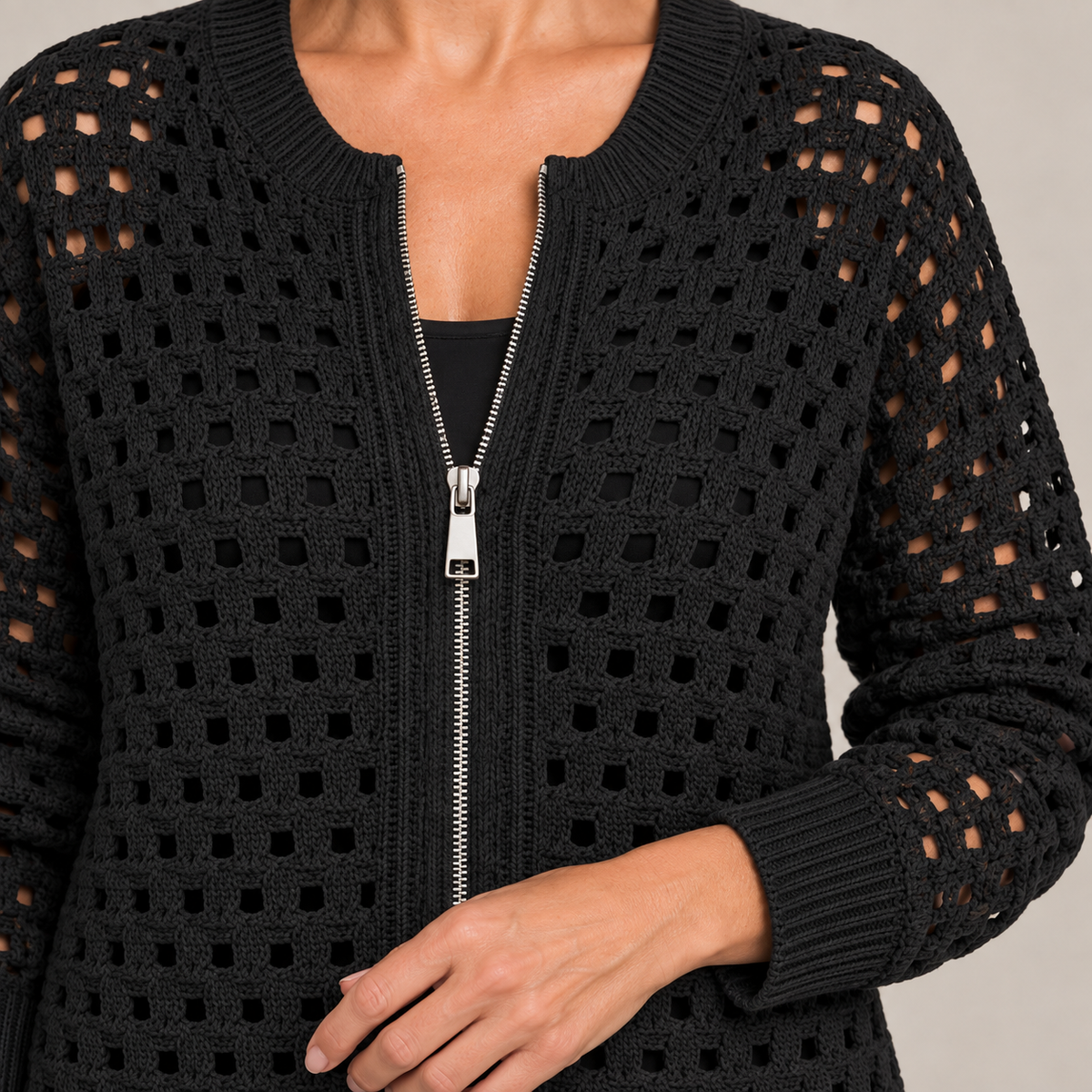 Desiree Premium Knitted Cardigan — Black — detail