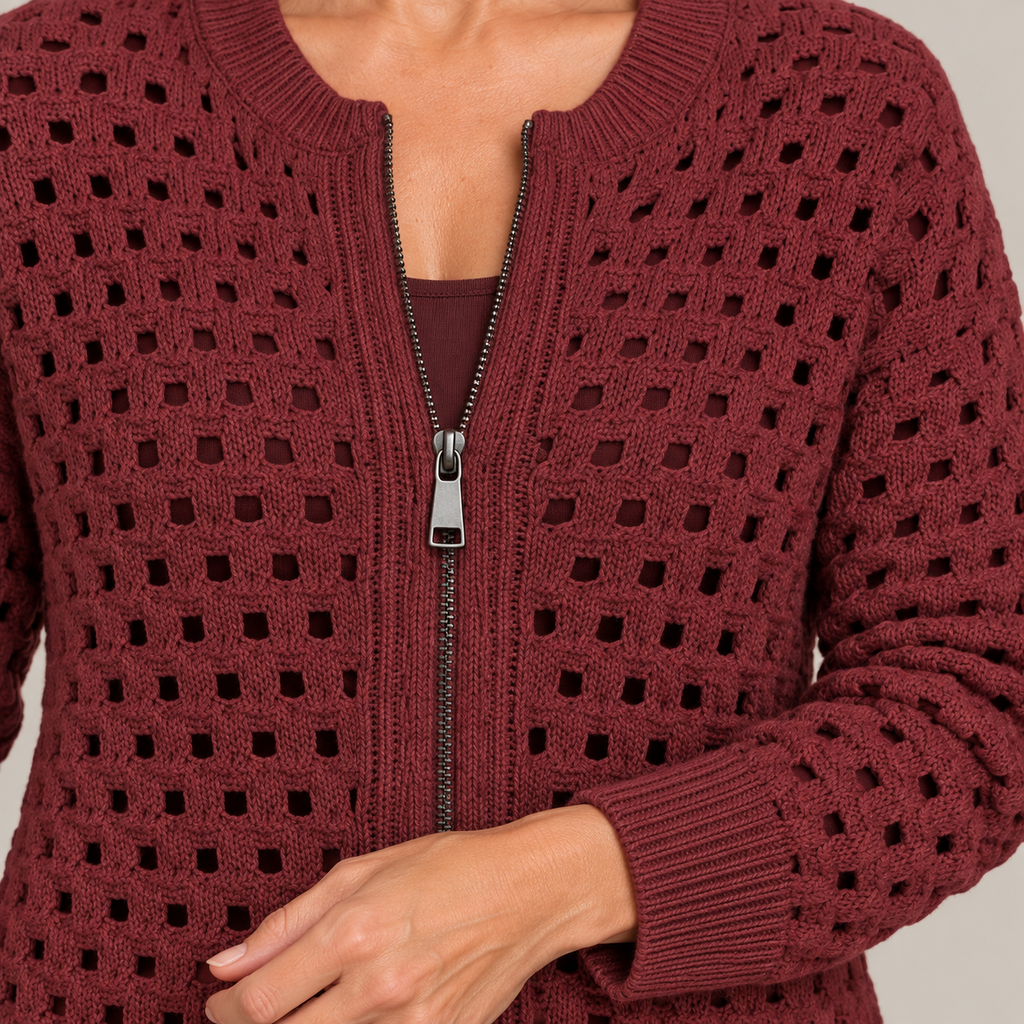 Desiree Premium Knitted Cardigan — Burgundy — detail
