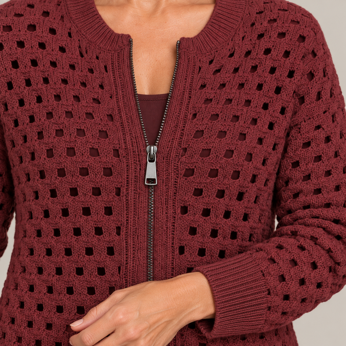 Desiree Premium Knitted Cardigan — Burgundy — detail