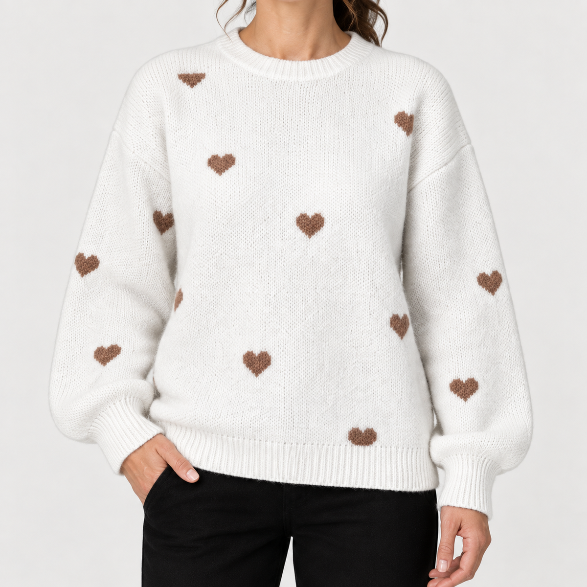 Isla Hearts Wool Sweater — White — detail