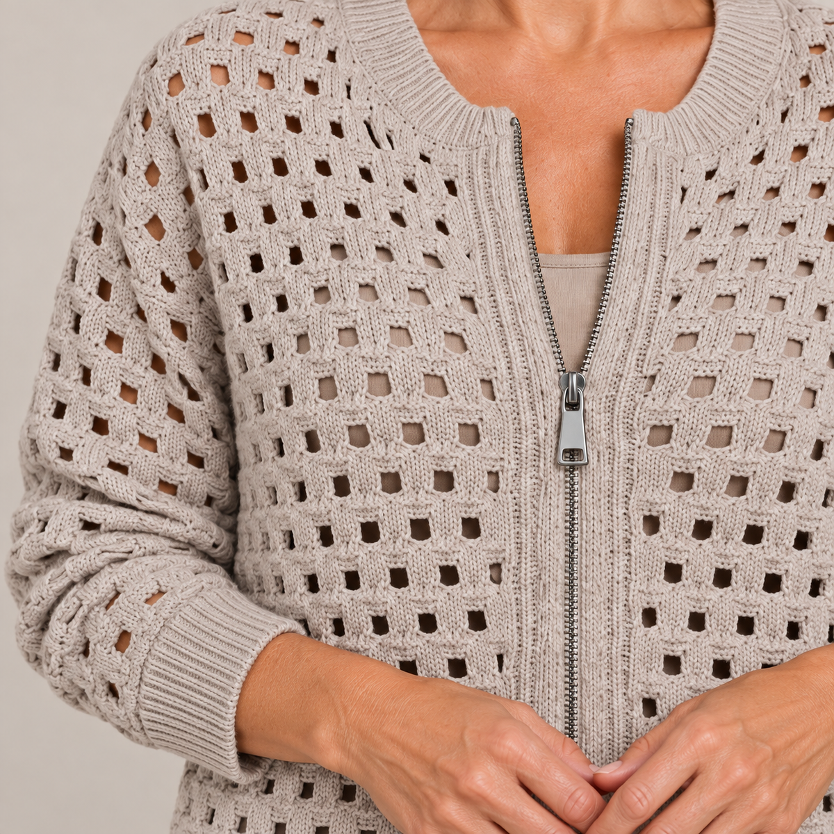 Desiree Premium Knitted Cardigan — Khaki — detail
