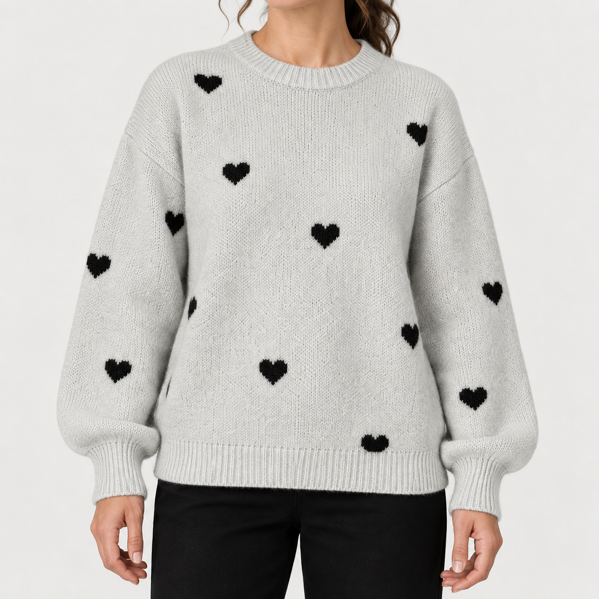 Isla Hearts Wool Sweater — Grey — detail