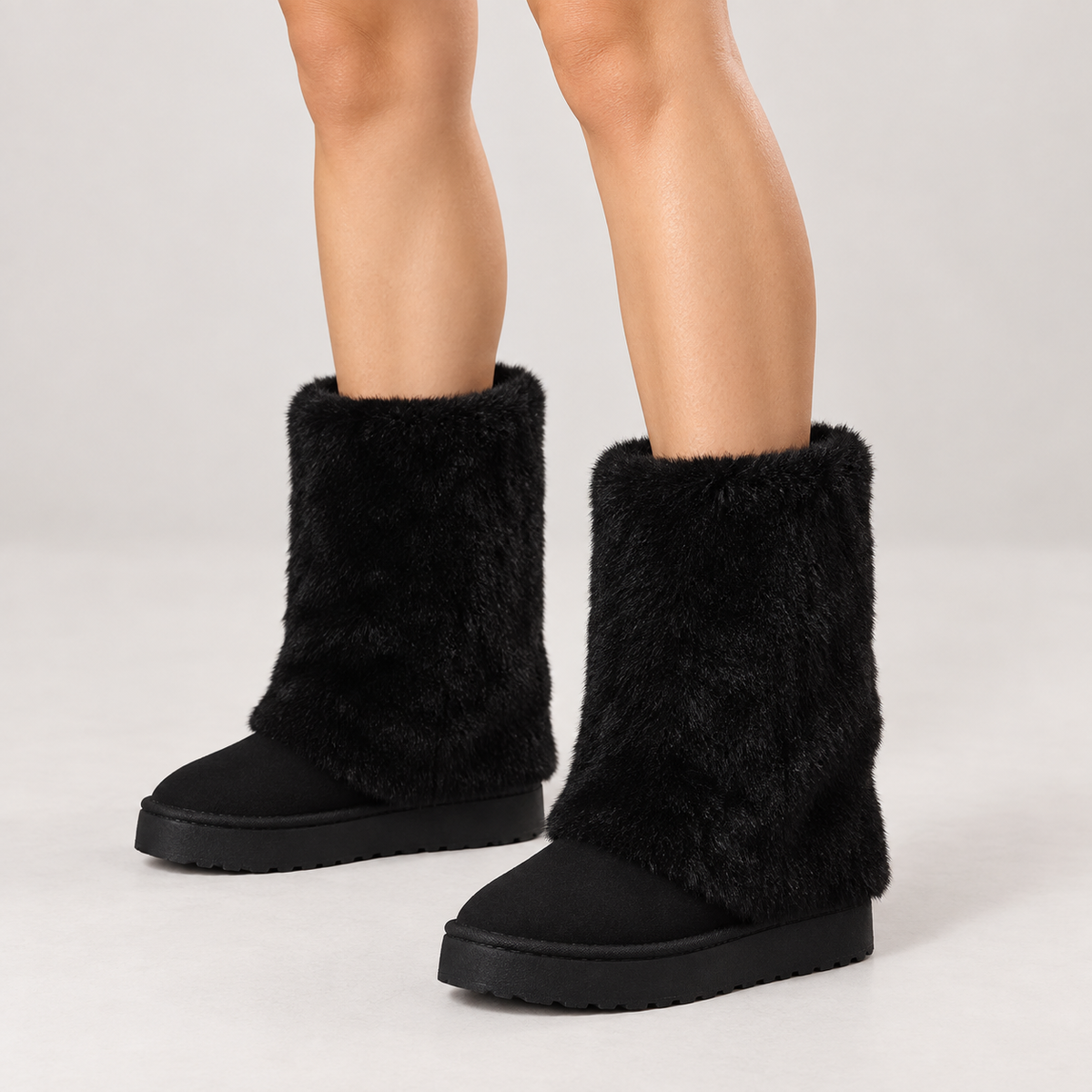 Raila Fur Boots — Black — on model