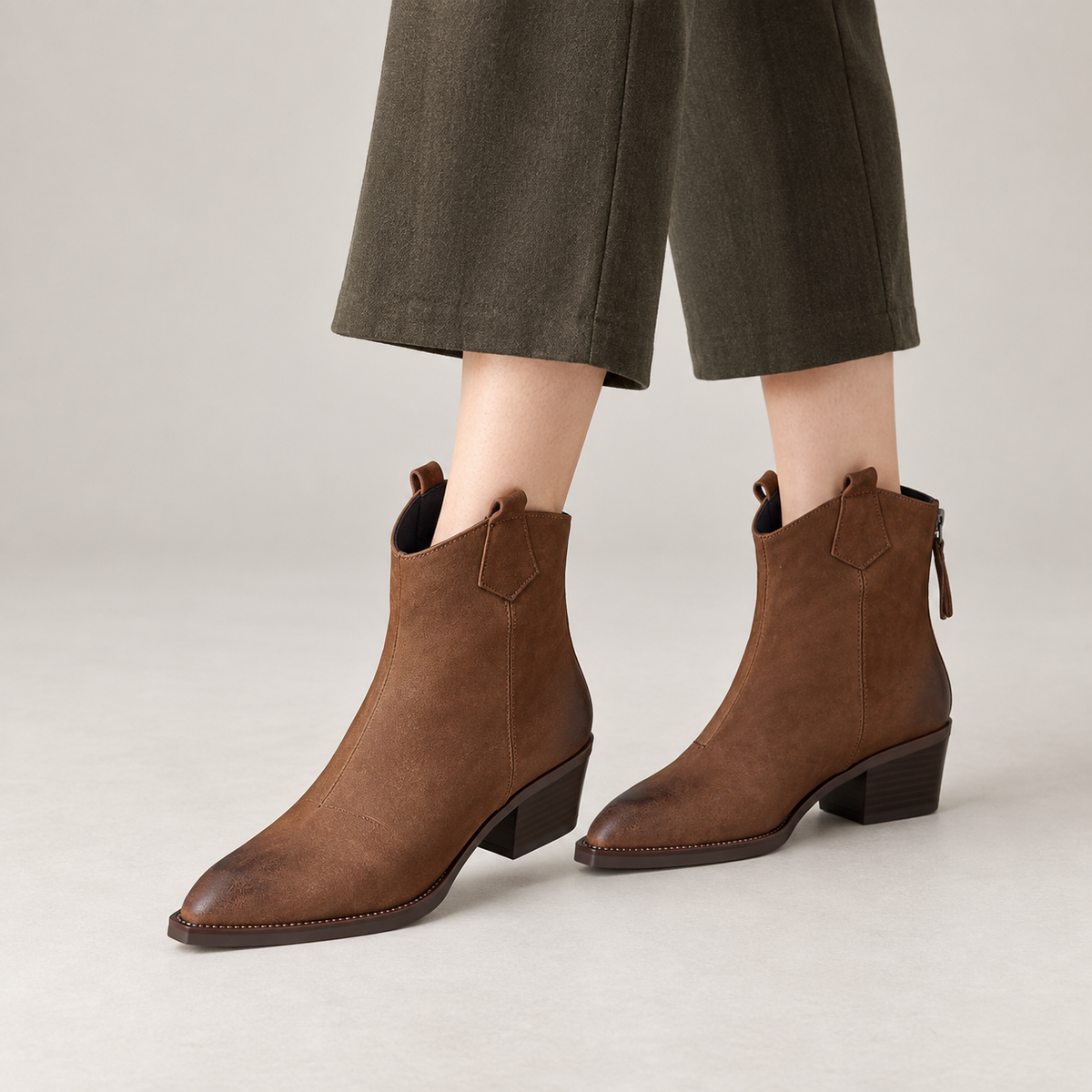 Marley Genuine Leather Boots — Brown — on model