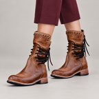 Ciss Vintage Lace-Up Boots — Brown — on model