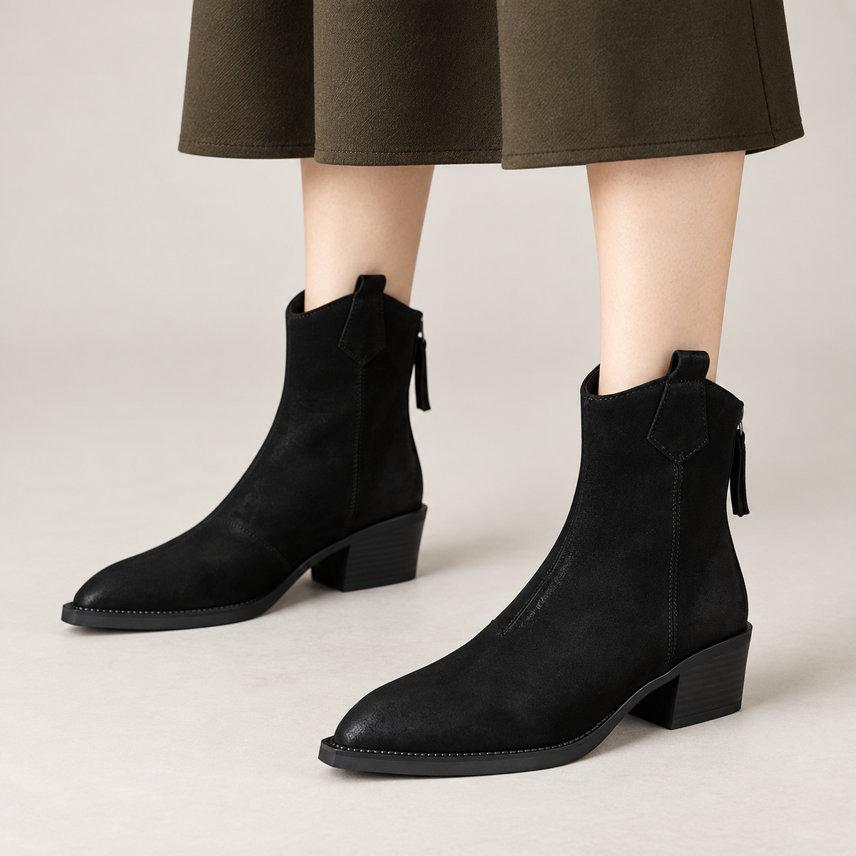 Marley Genuine Leather Boots — Black — on model
