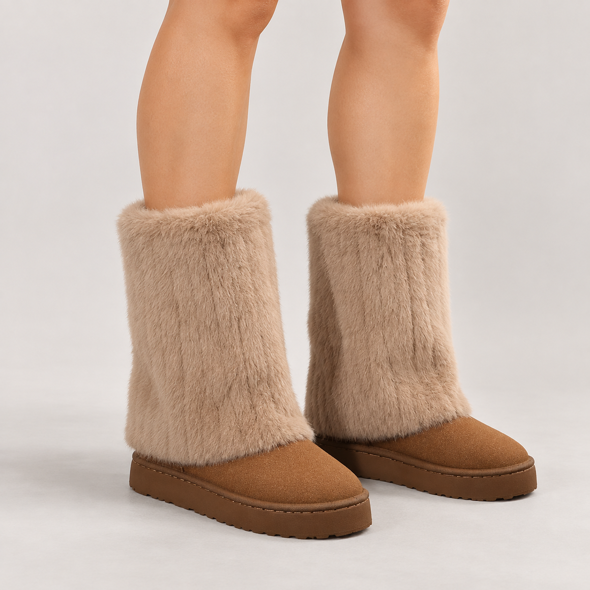 Raila Fur Boots — Brown — on model