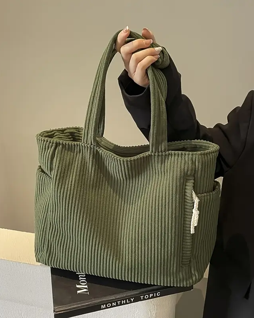 Evi– Ribbed Tote Bag with Cord Detail