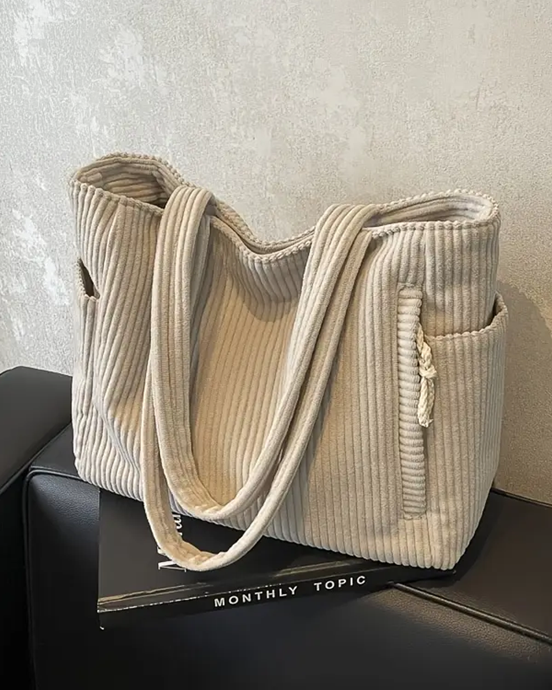 Evi– Ribbed Tote Bag with Cord Detail