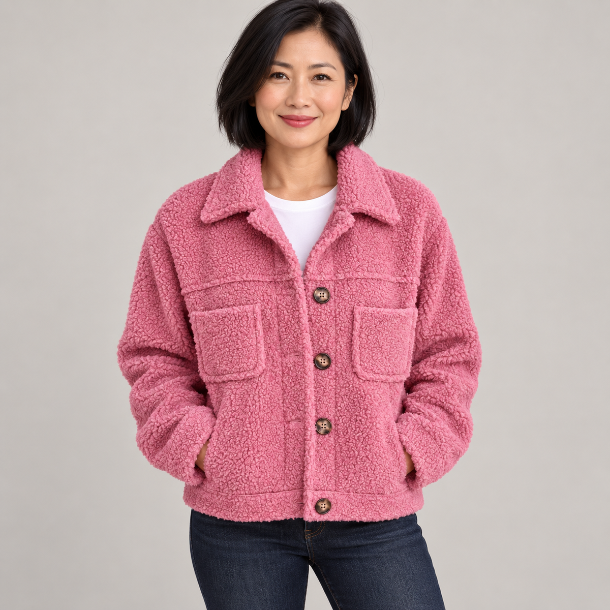 MOIRA™ - Relaxed Fit Fleece Jacket — Pink — front view