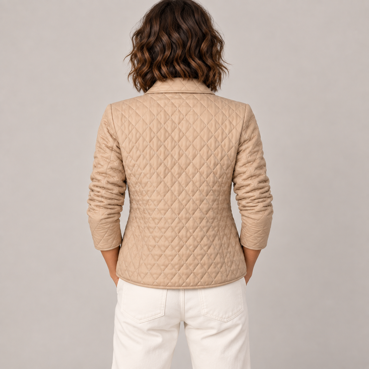 Kelley | Lightweight Quilted Jacket — Beige — back view