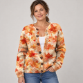 Maple Leaf Autumn Art Print | Buttoned Cardigan Sweater — Multicolour — front view