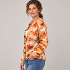 Maple Leaf Autumn Art Print | Buttoned Cardigan Sweater — Multicolour — side view
