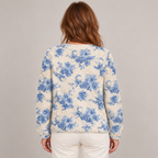 Women's Lovely Floral Art Print | Buttoned Cardigan Sweater — Multicolour — back view