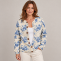 Women's Lovely Floral Art Print | Buttoned Cardigan Sweater — Multicolour — front view