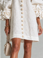 Floral Button-Down Mini Dress With Striking Floral Cuffs — White — photo 6
