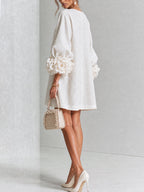 Floral Button-Down Mini Dress With Striking Floral Cuffs — White — photo 3