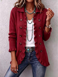 Marthe | Ribbed Knit Ruffle Jacket in Ruby Red