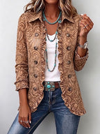 Noémie | Vintage Floral Ruffle Jacket in Brown