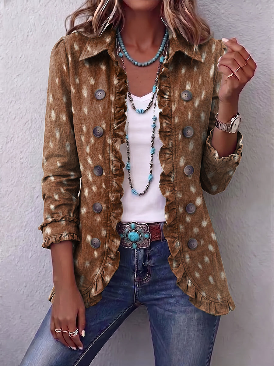 Hélène | Spotted Print Ruffle Jacket in Brown
