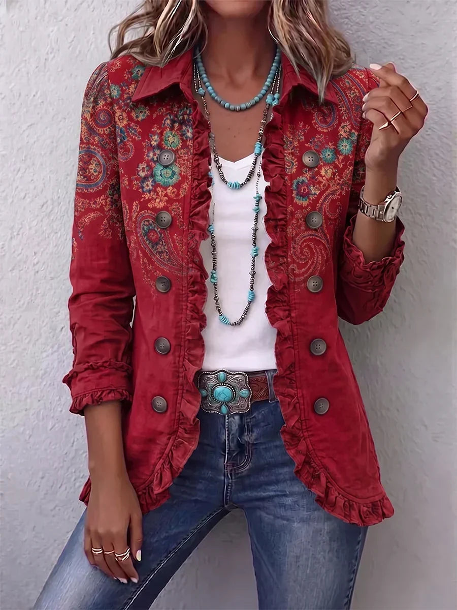 Charlotte | Bohemian Paisley Ruffle Jacket in Red