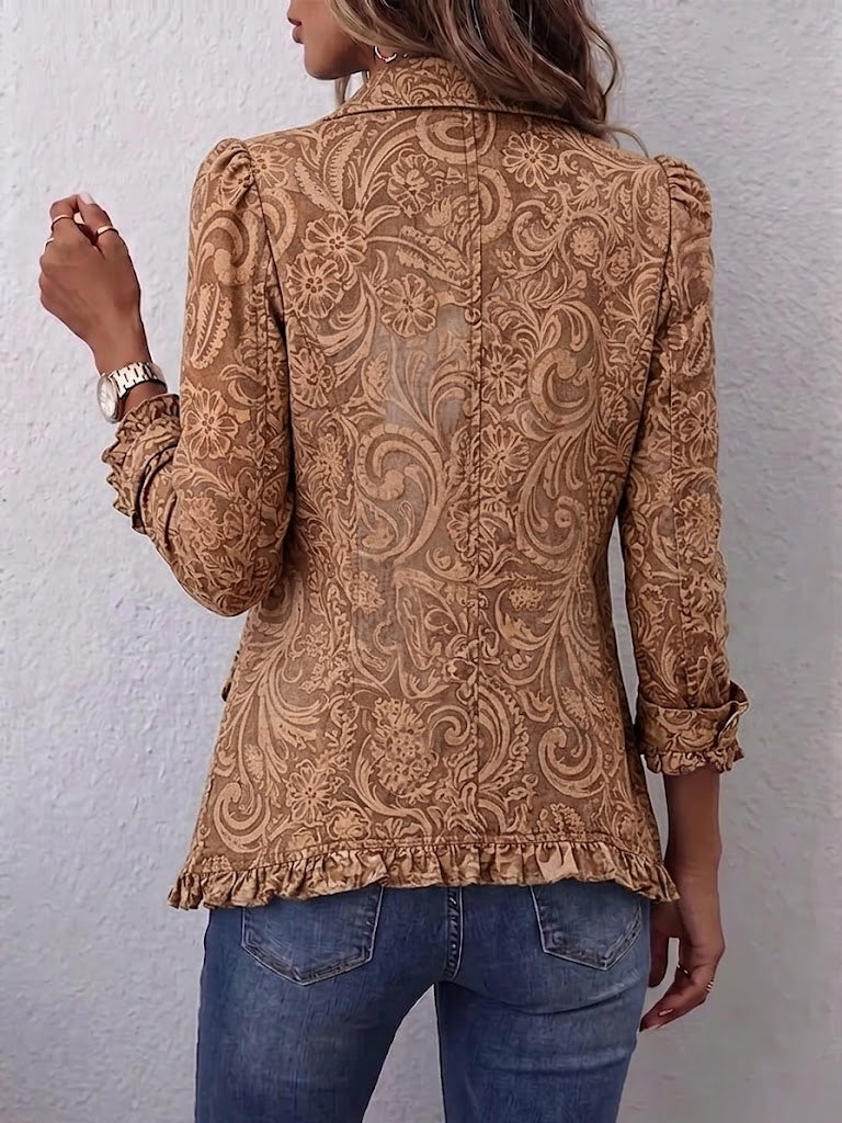 Noémie | Vintage Floral Ruffle Jacket in Brown