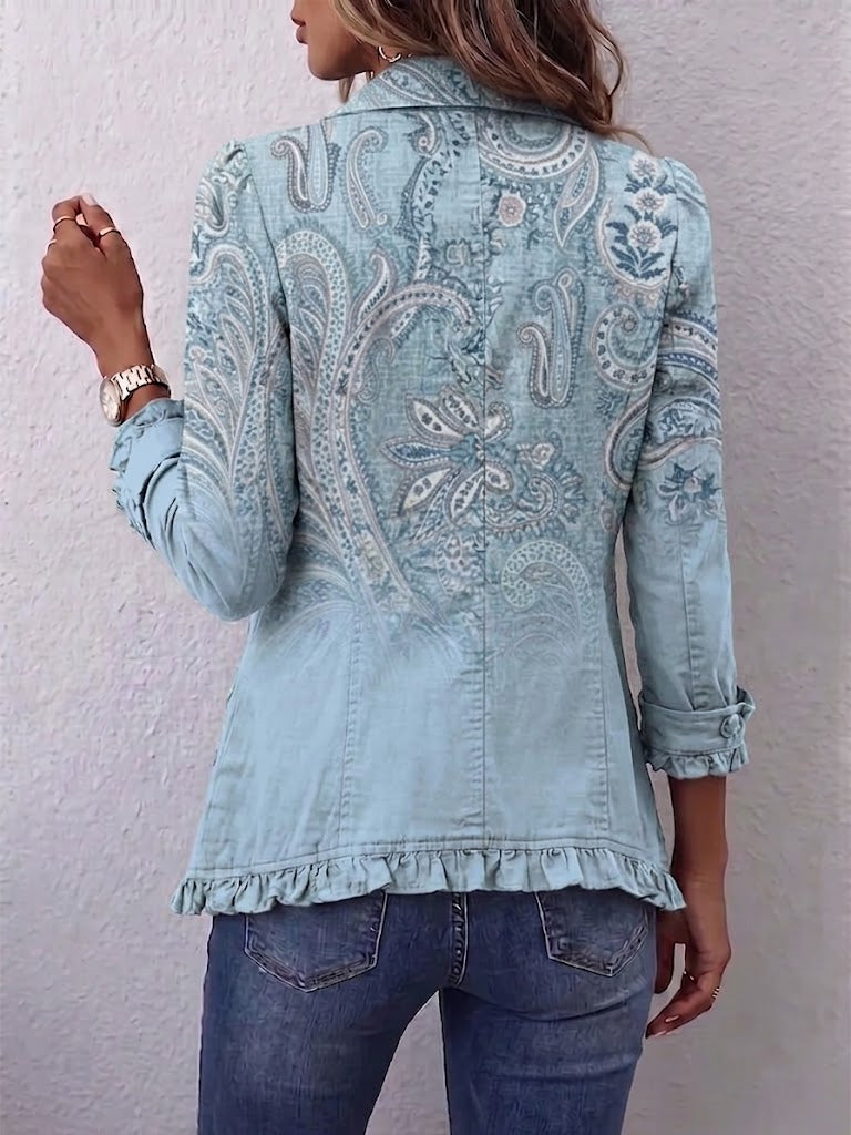 Émilie | Vintage Paisley Ruffle Jacket in Sky Blue