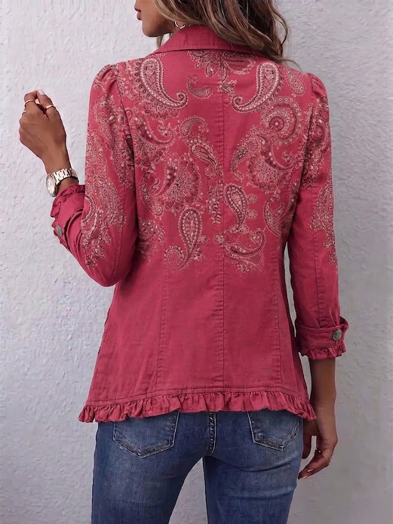 Iseult | Vintage Paisley Ruffle Jacket in Antique Rose