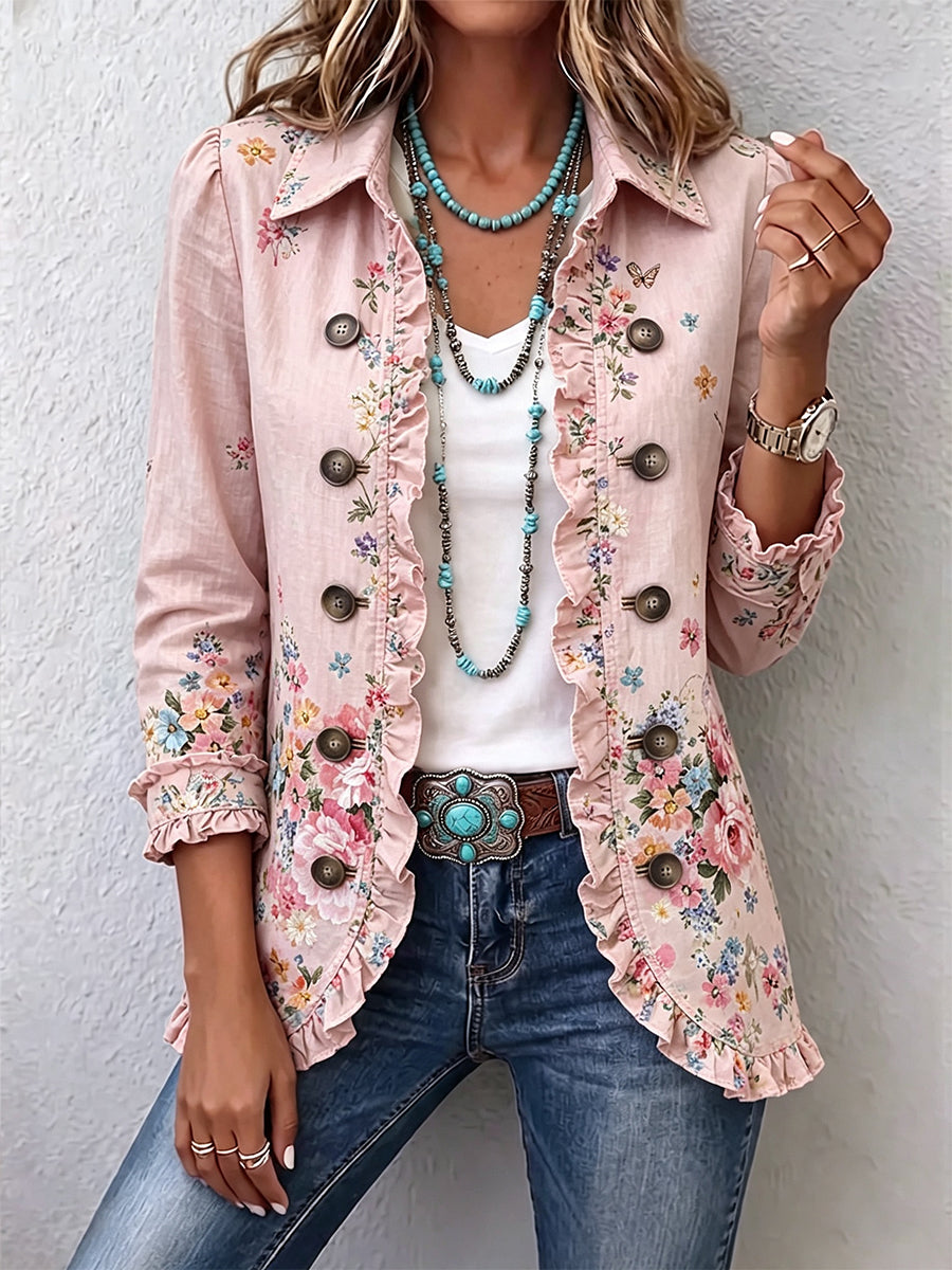 Martine | Floral Ruffle Jacket in Pink