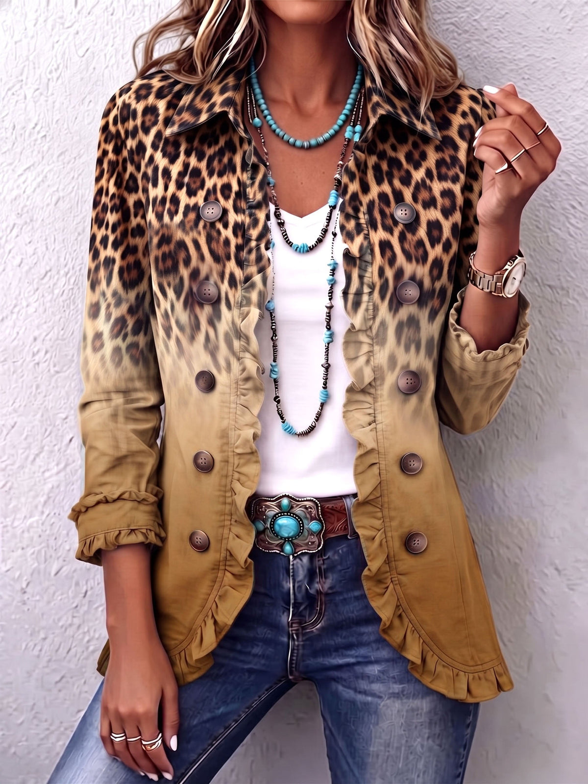 Paule | Leopard Ombré Ruffle Blazer in Ochre