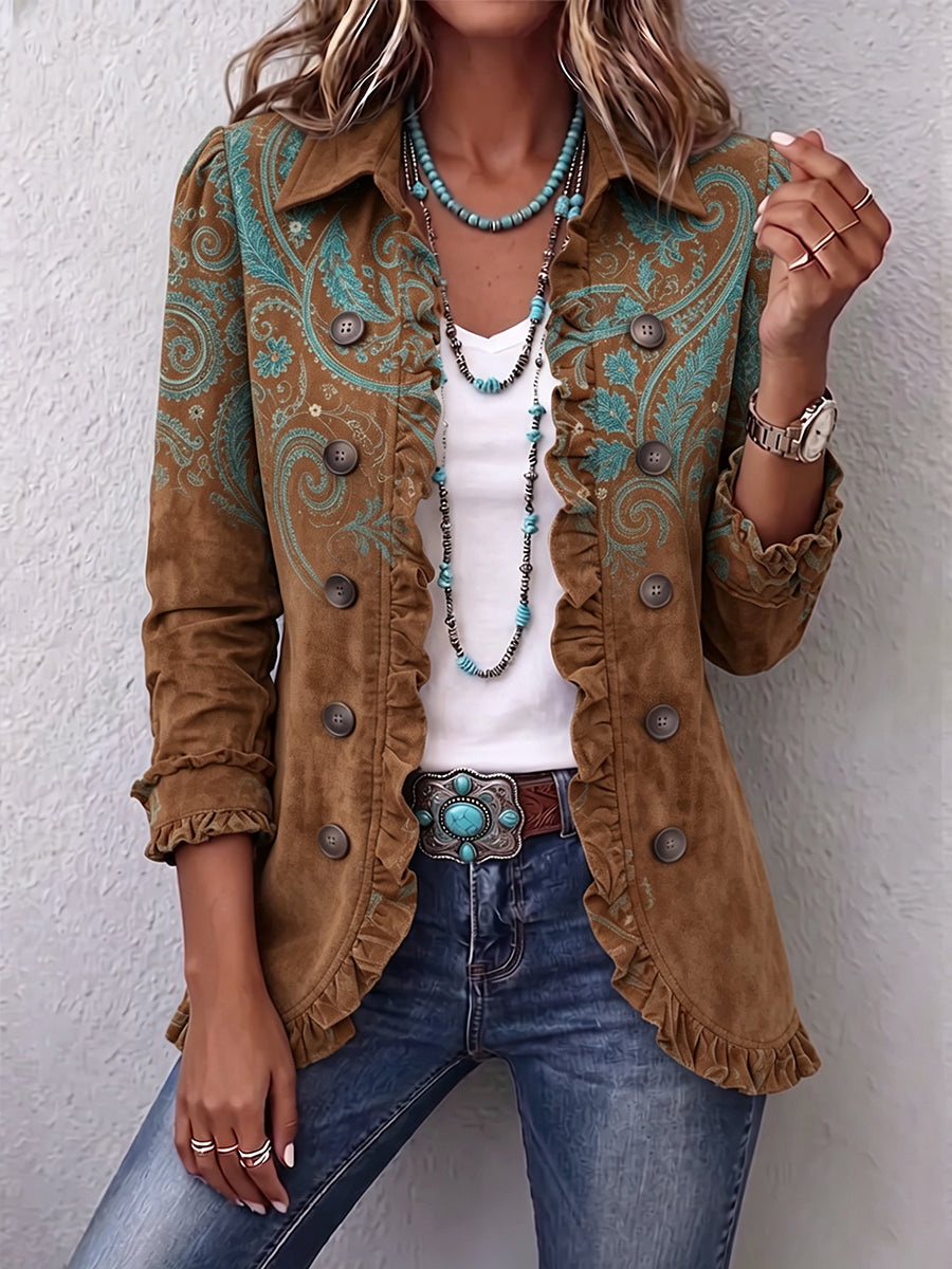 Séverine | Paisley Ruffle Jacket in Brown