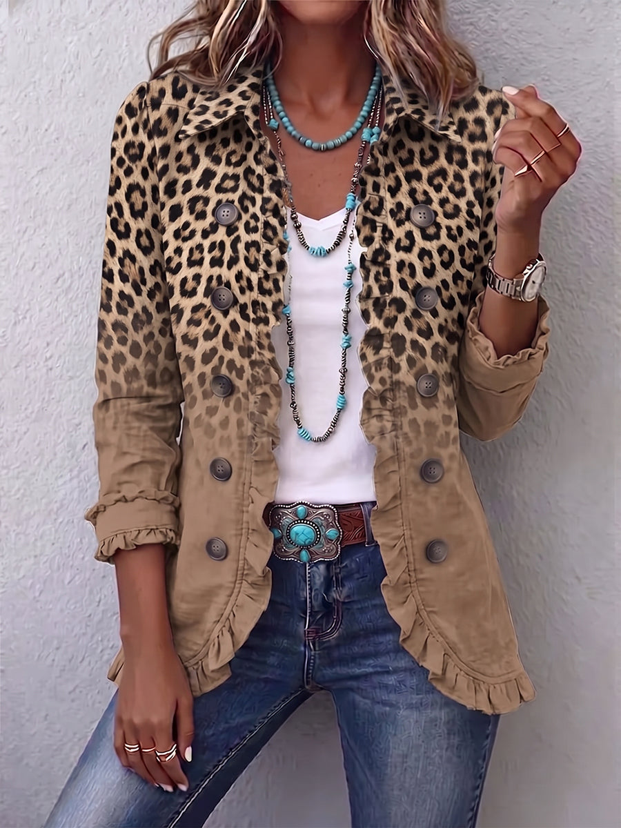 Donatienne | Leopard Ombré Ruffle Jacket in Camel