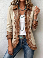 Octavie | Floral Embroidered Ruffle Jacket in Camel