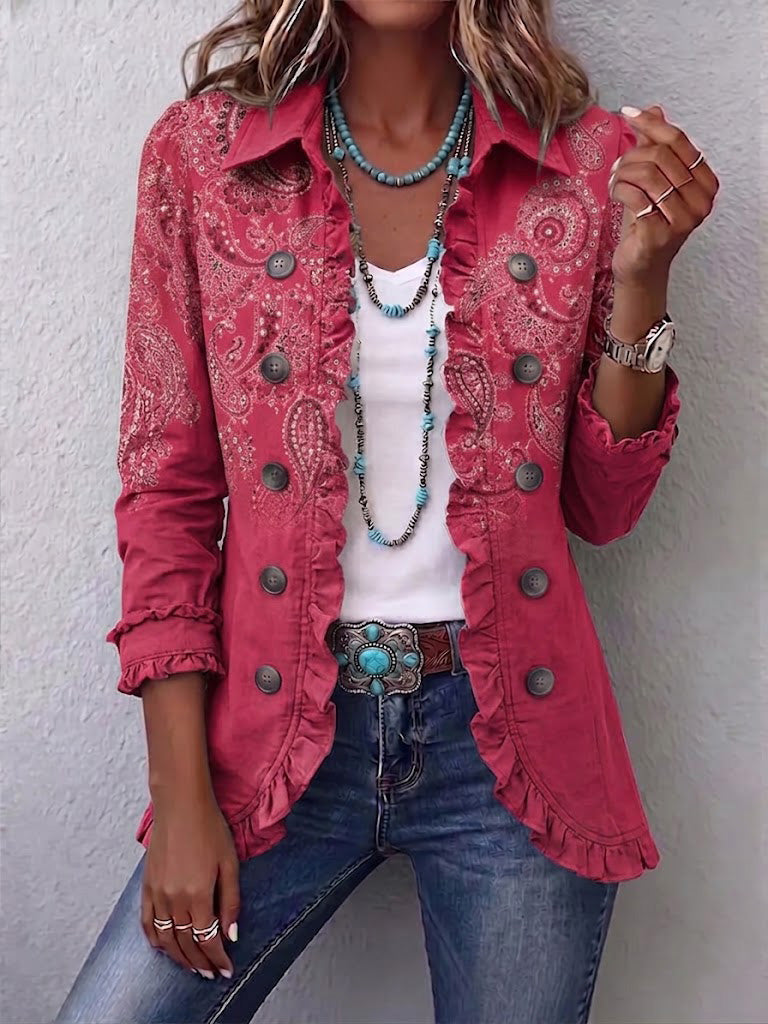 Iseult | Vintage Paisley Ruffle Jacket in Antique Rose